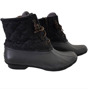 Sperry | Quilted Wool Leather Laces Saltwater Duck Boots Topsider Zipper Gray